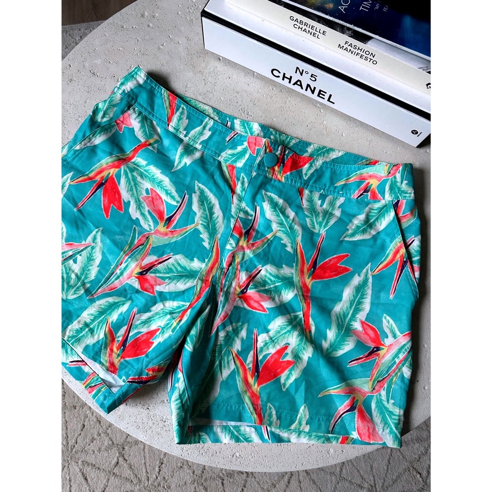 Chubbies Teal Bird of Paradise Tropical Floral Mesh Lined Swim Trunks Shorts L